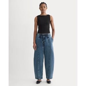 EUC Everlane Baggy Drawstring Jean Women Size M Medium Blue Denim Seam Detail